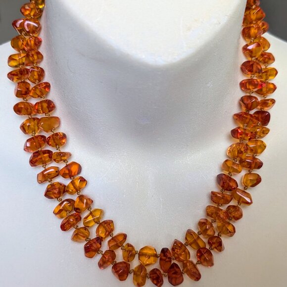 NOS NWOT Russian Soviet USSR Baltic Honey Amber Opera Length Beaded Necklace